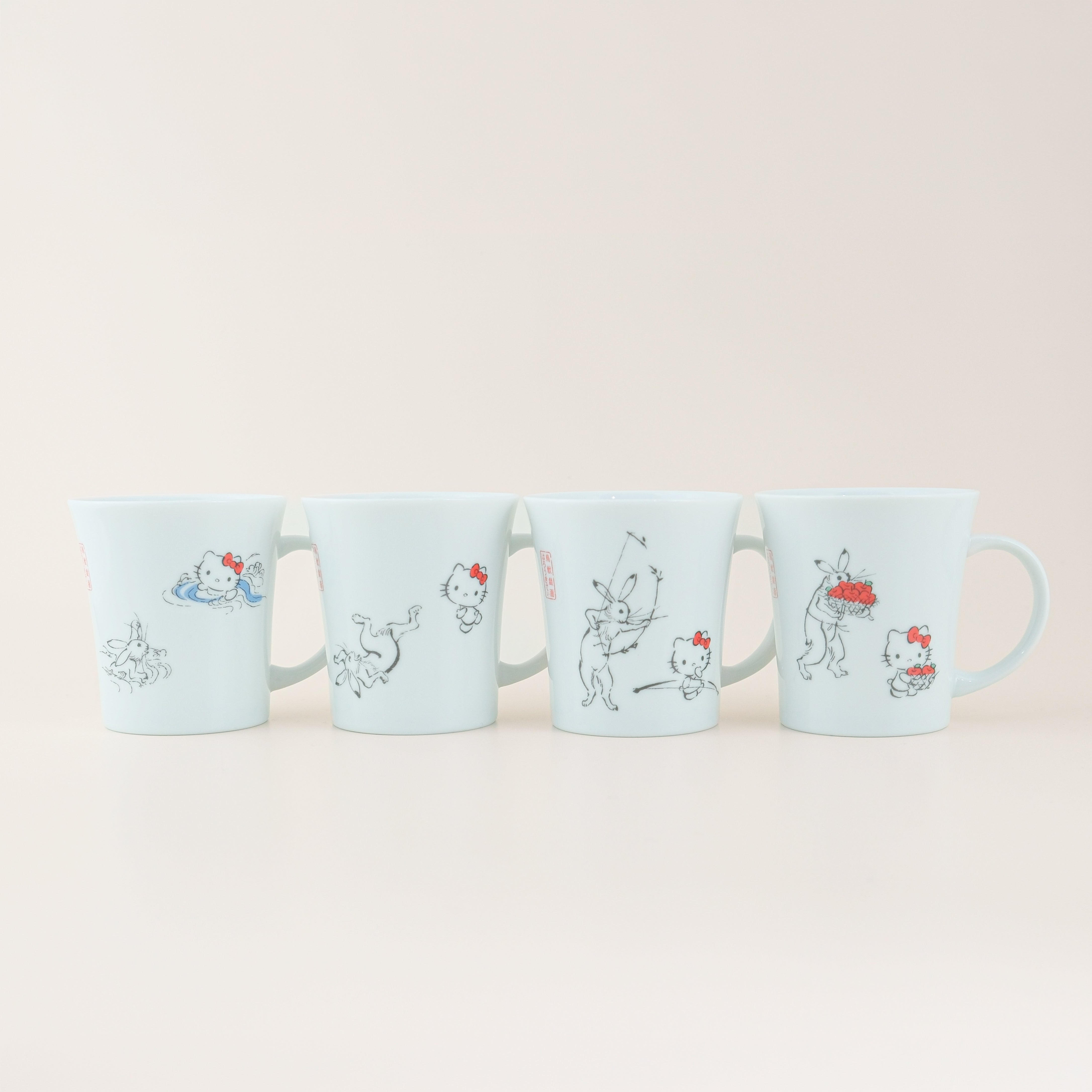 Tachikichi × Hello Kitty “Choju-Giga Collection” Porcelain Mug Set (4-Piece)