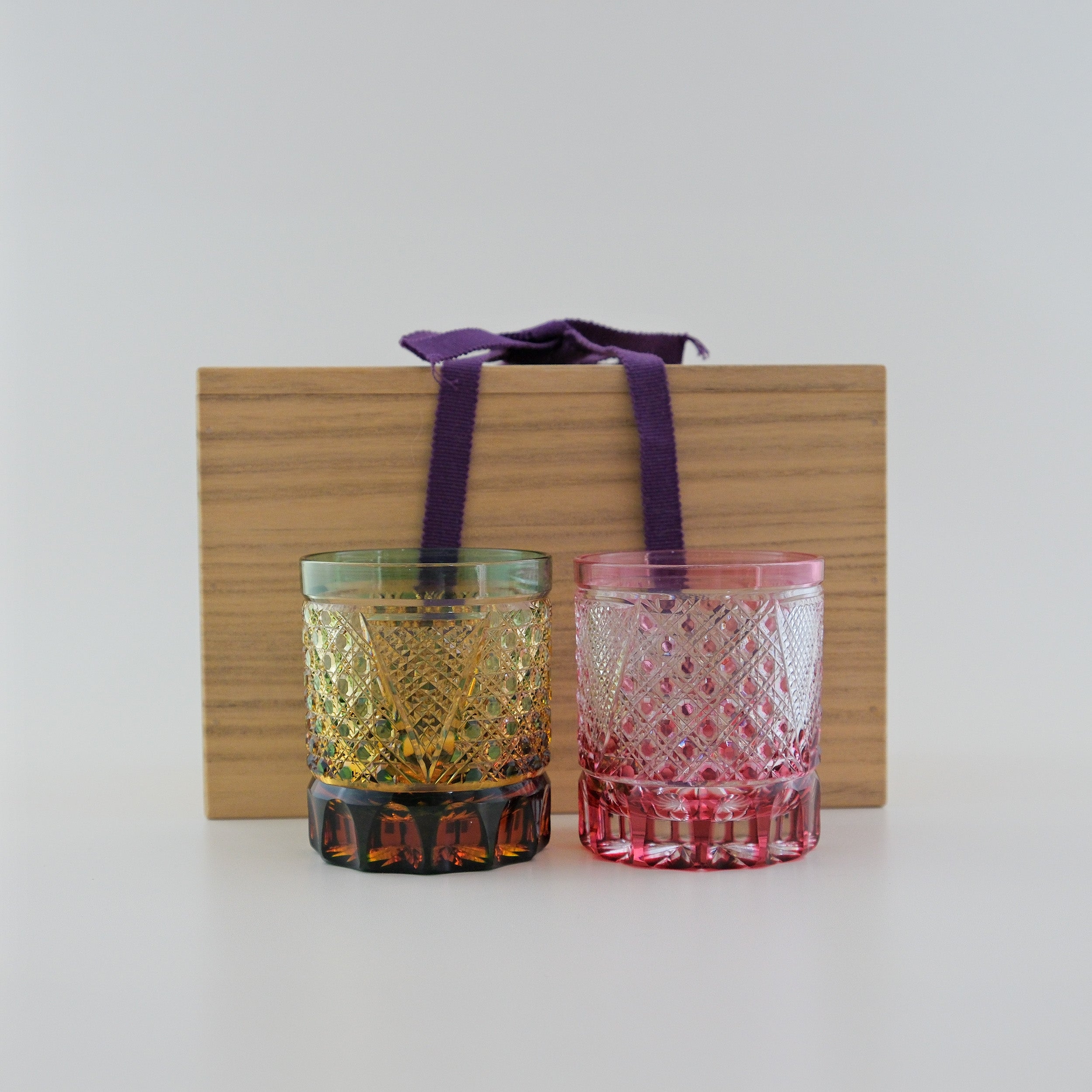 Edo Kiriko “Octagonal Kagome” Pair Tumbler Set – Pink & Green