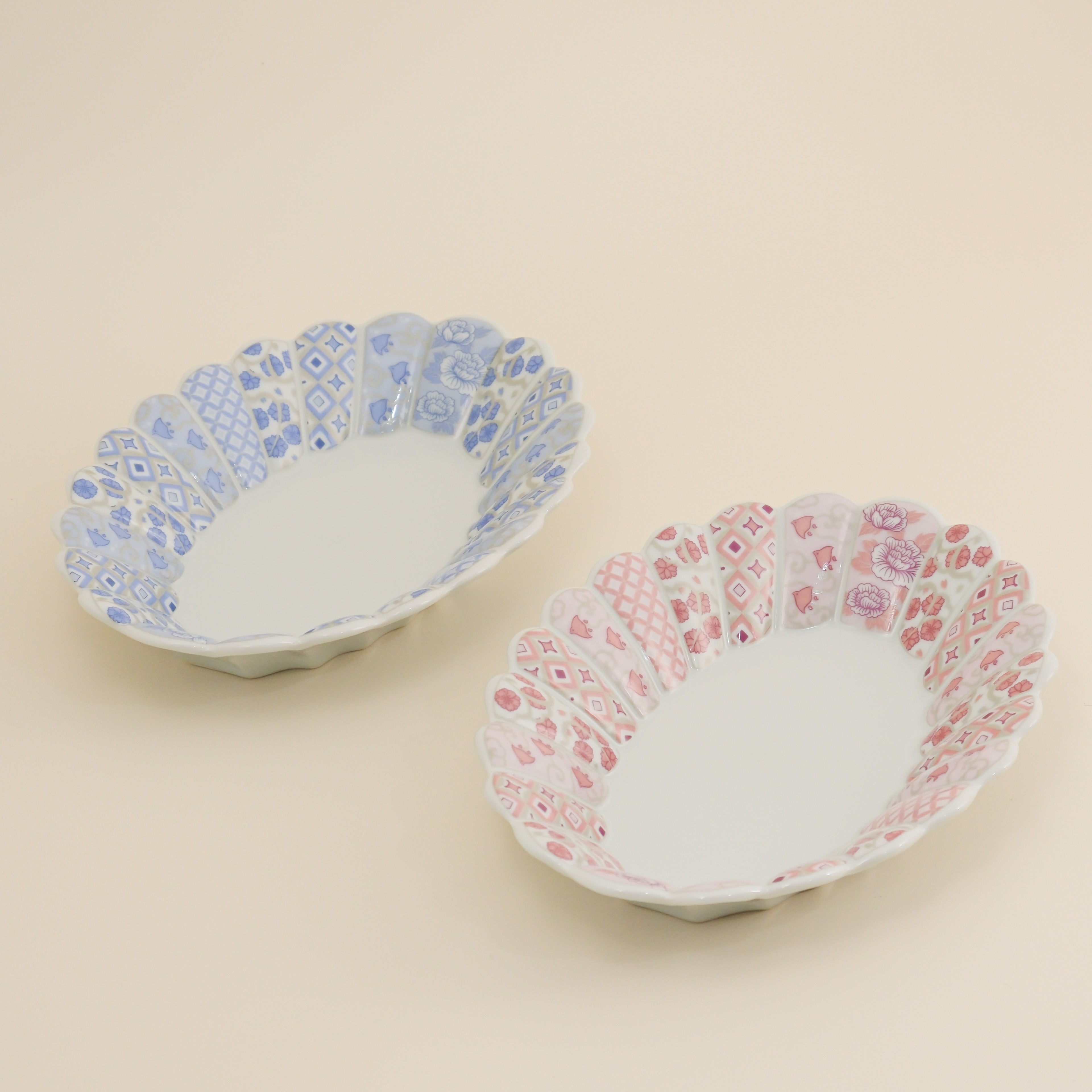 Hanarikyu Oval Plate Set – Pink & Blue