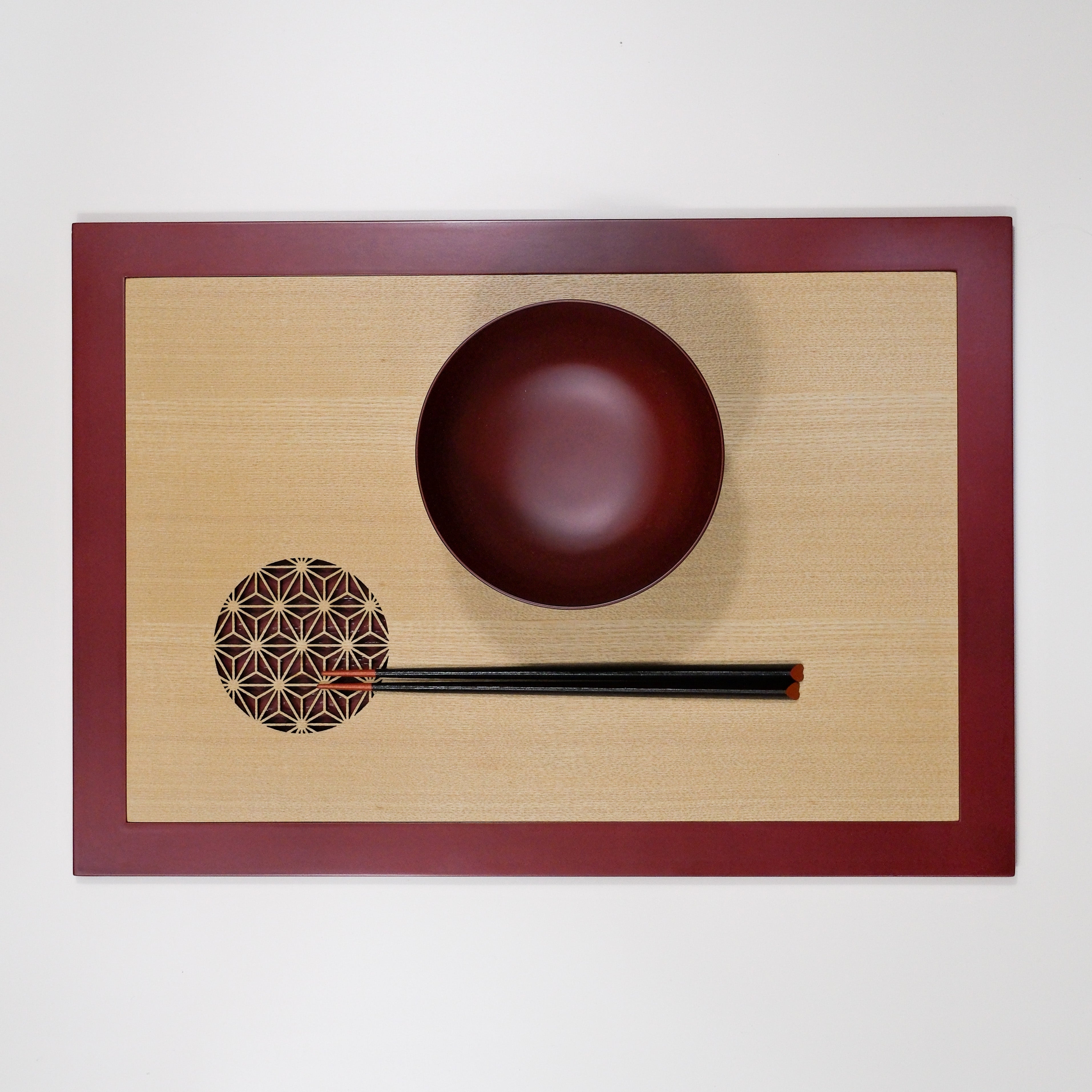 Asanoha Moon Urushi Wood Plate --rectangle