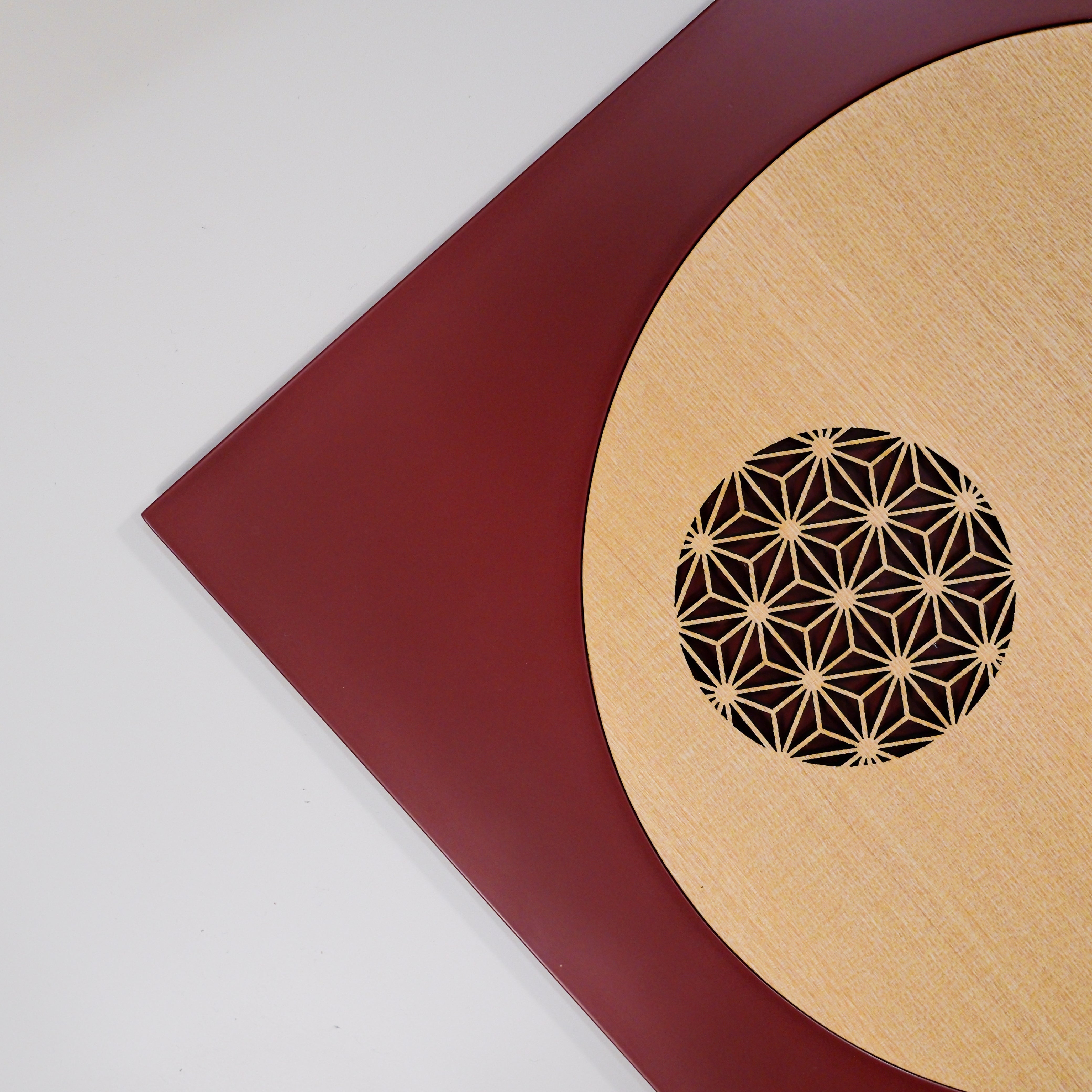 Asanoha Moon Urushi Wood Plate --square(vermilion)