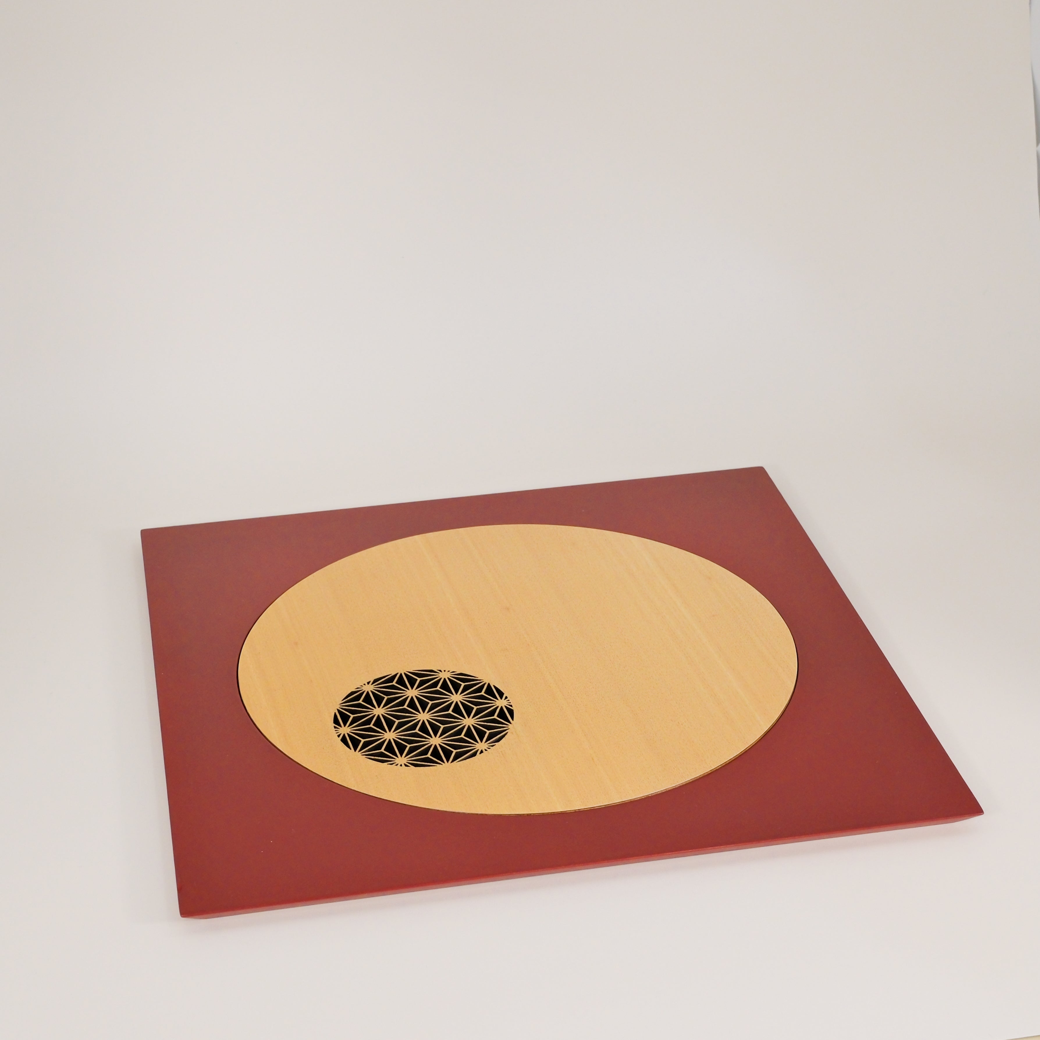 Asanoha Moon Urushi Wood Plate --square(vermilion)