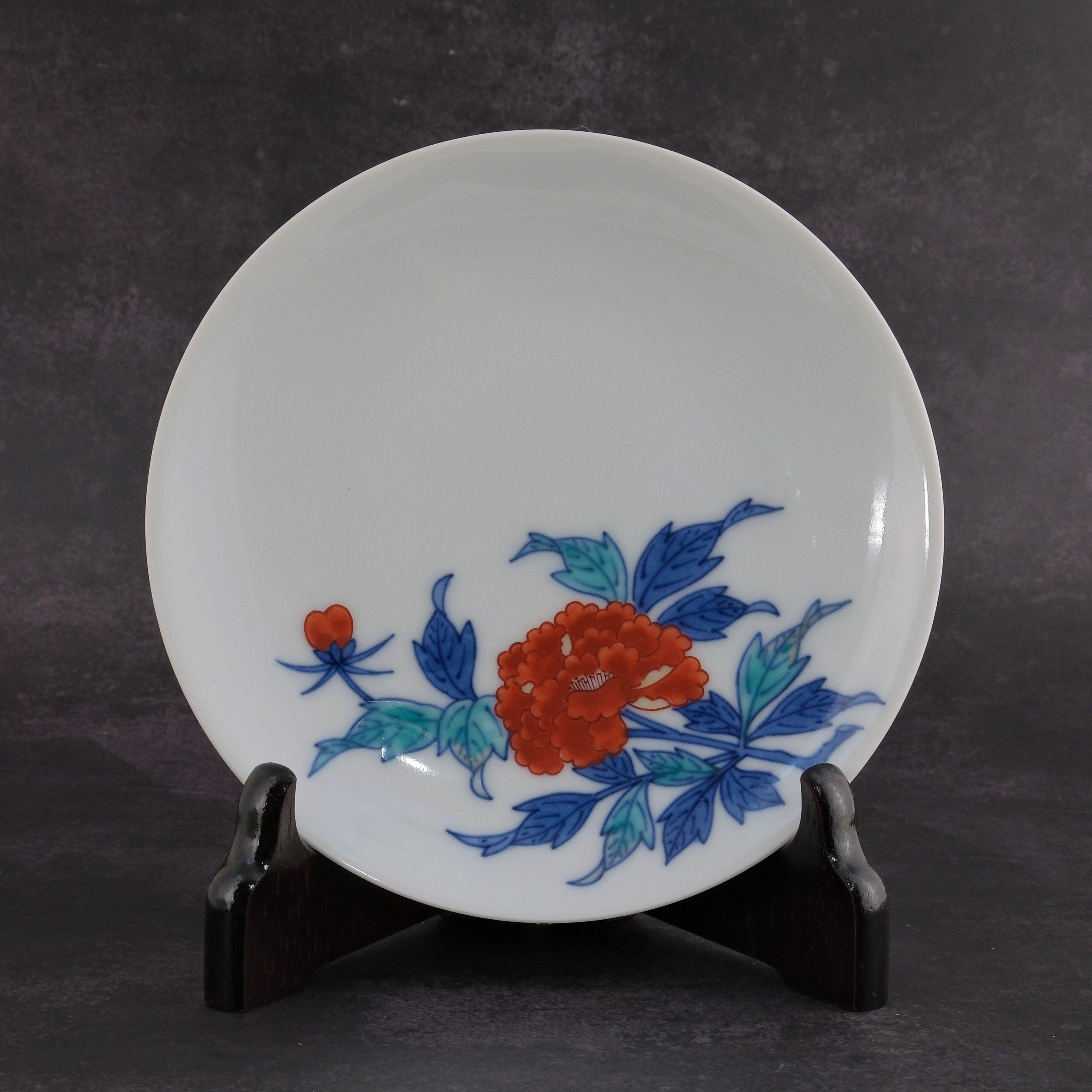 Botan(Peony) Teacup & Saucer Set Nabeshima Porcelain by the 13th Imaizumi Imaemon (1926-2001)