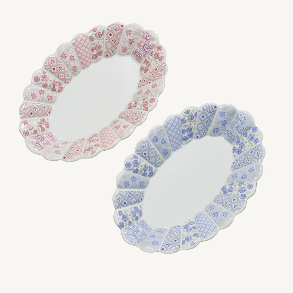 Hanarikyu Oval Plate Set – Pink & Blue