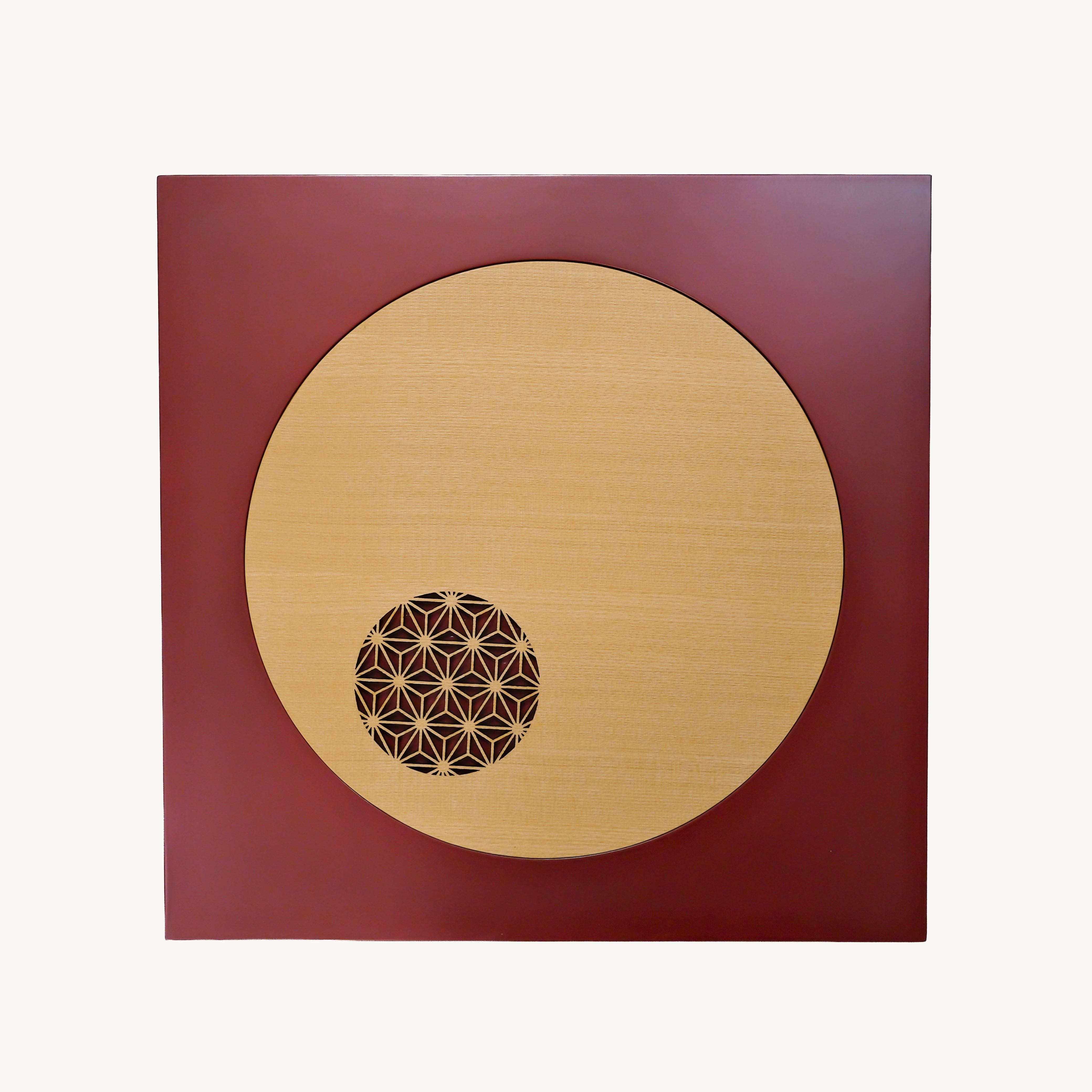 Asanoha Moon Urushi Wood Plate --square(vermilion)