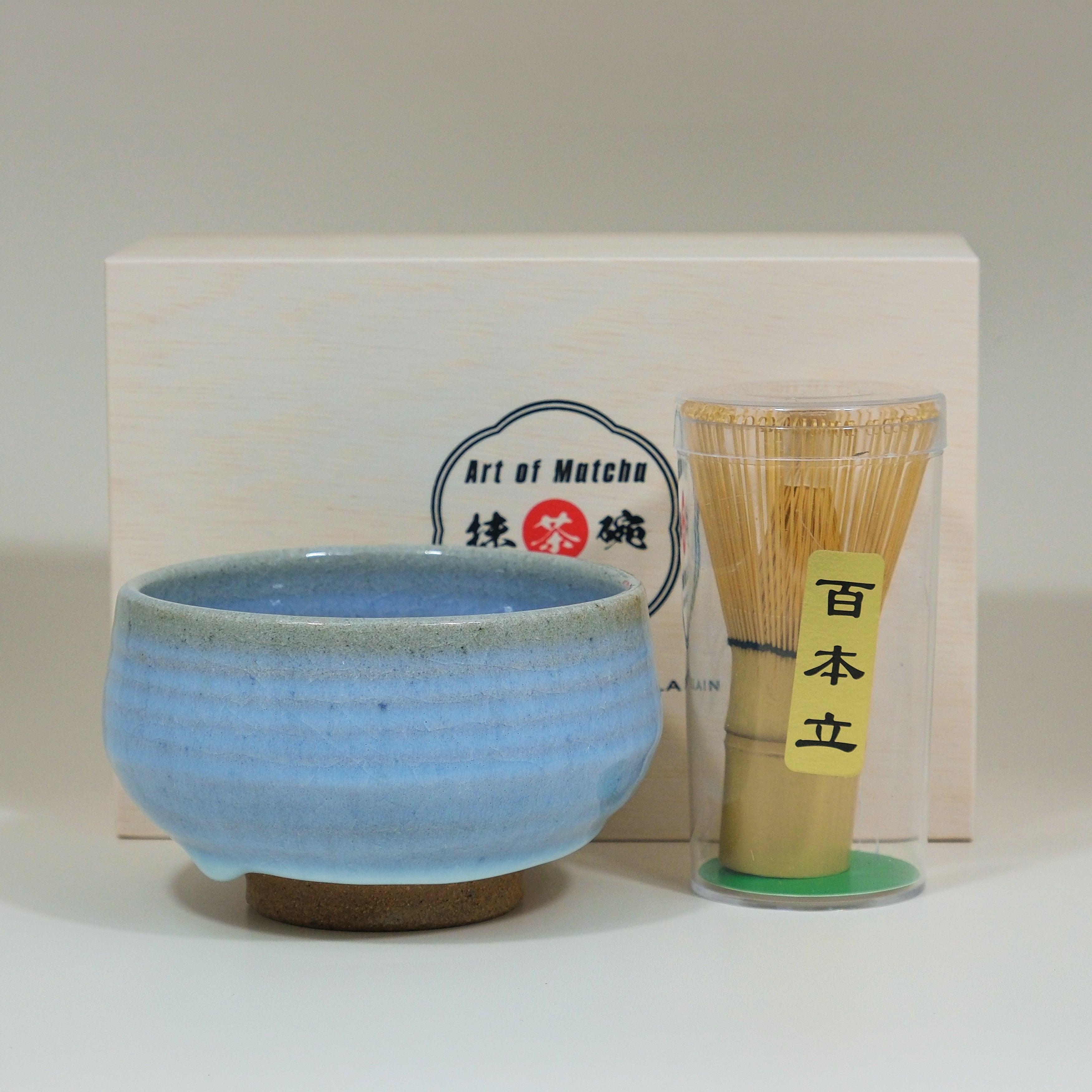 Pale Blue Matcha Bowl & Bamboo Whisk Set