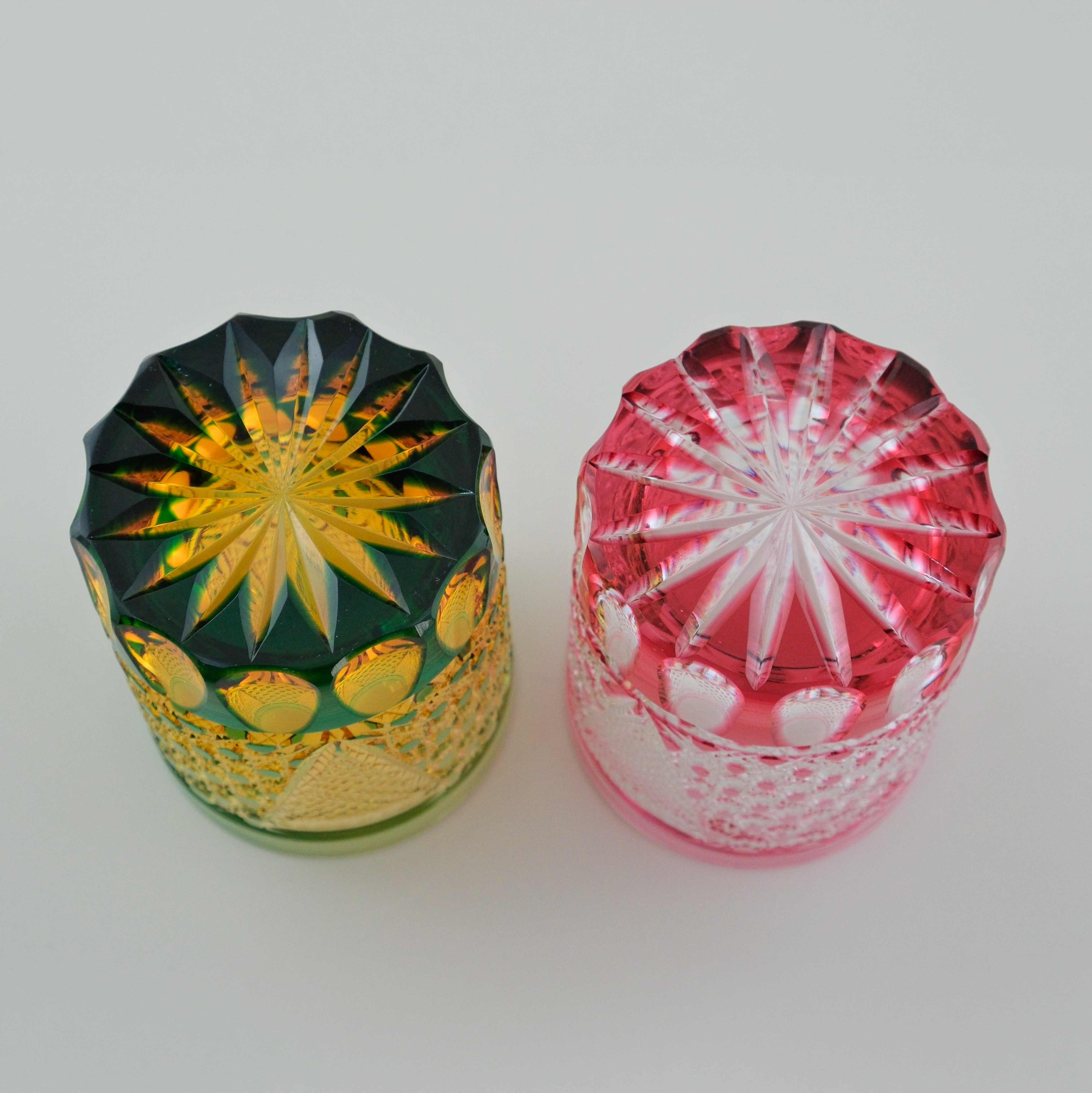 Edo Kiriko “Octagonal Kagome” Pair Tumbler Set – Pink & Green