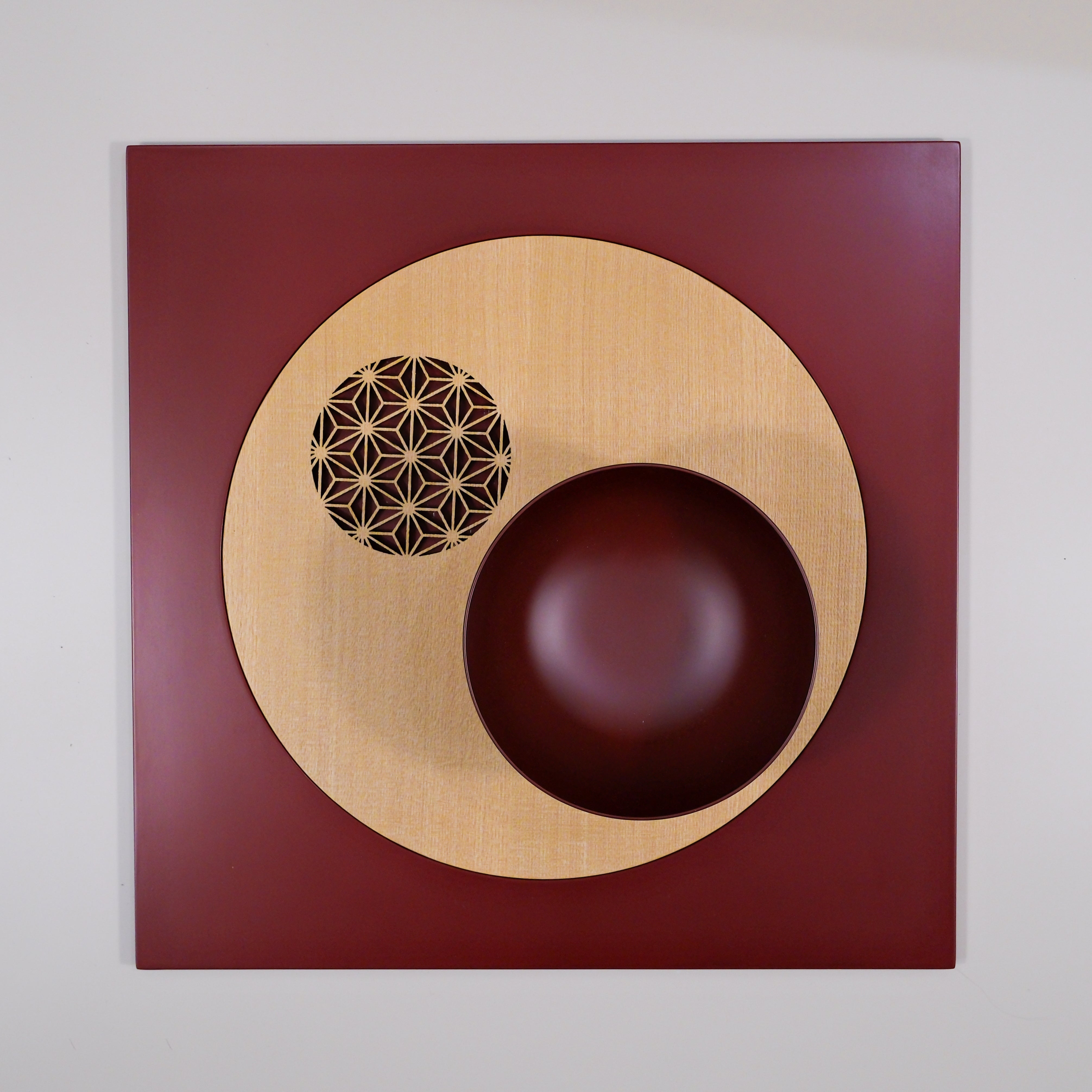 Asanoha Moon Urushi Wood Plate --square(vermilion)
