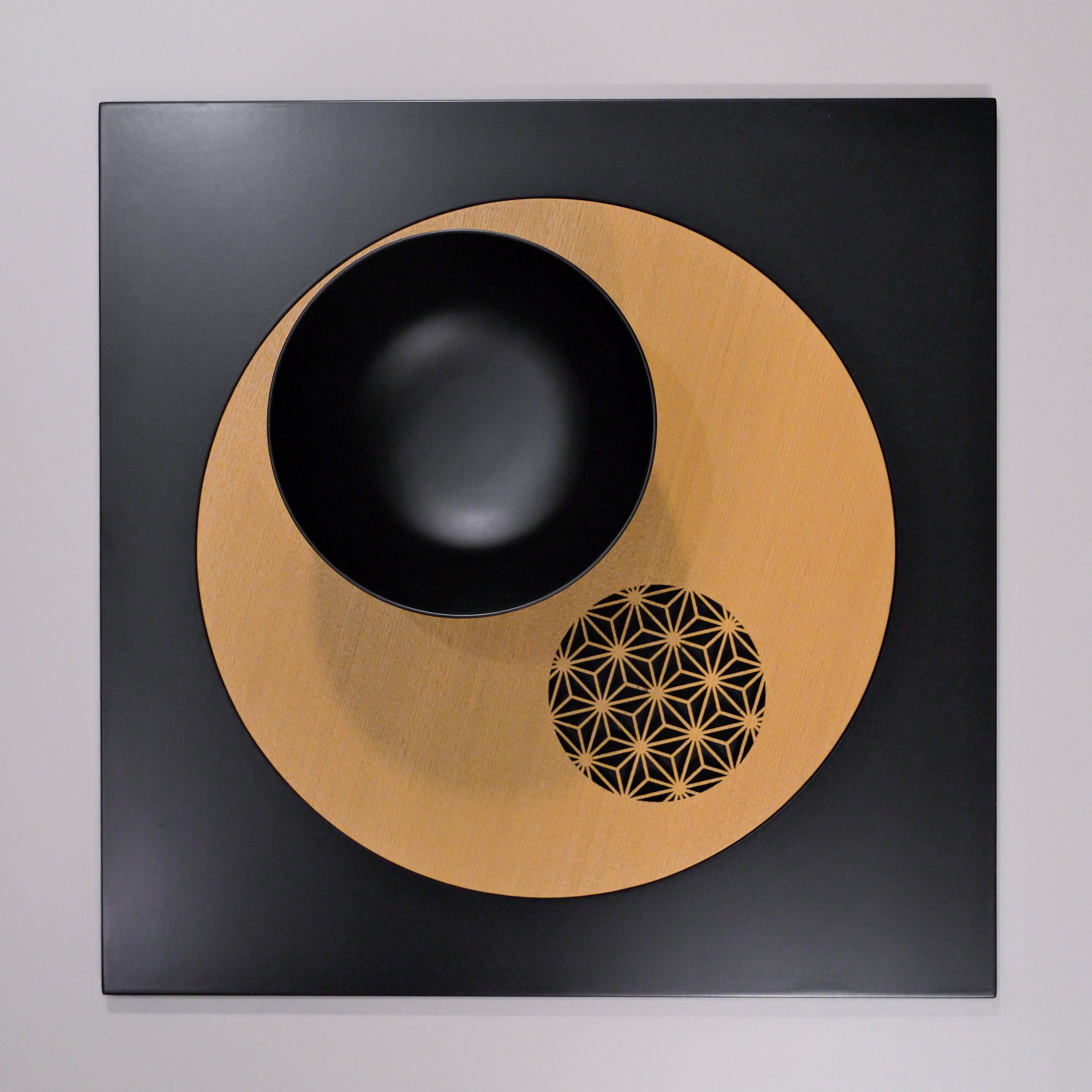Asanoha Moon Urushi Wood Plate --square(Black)