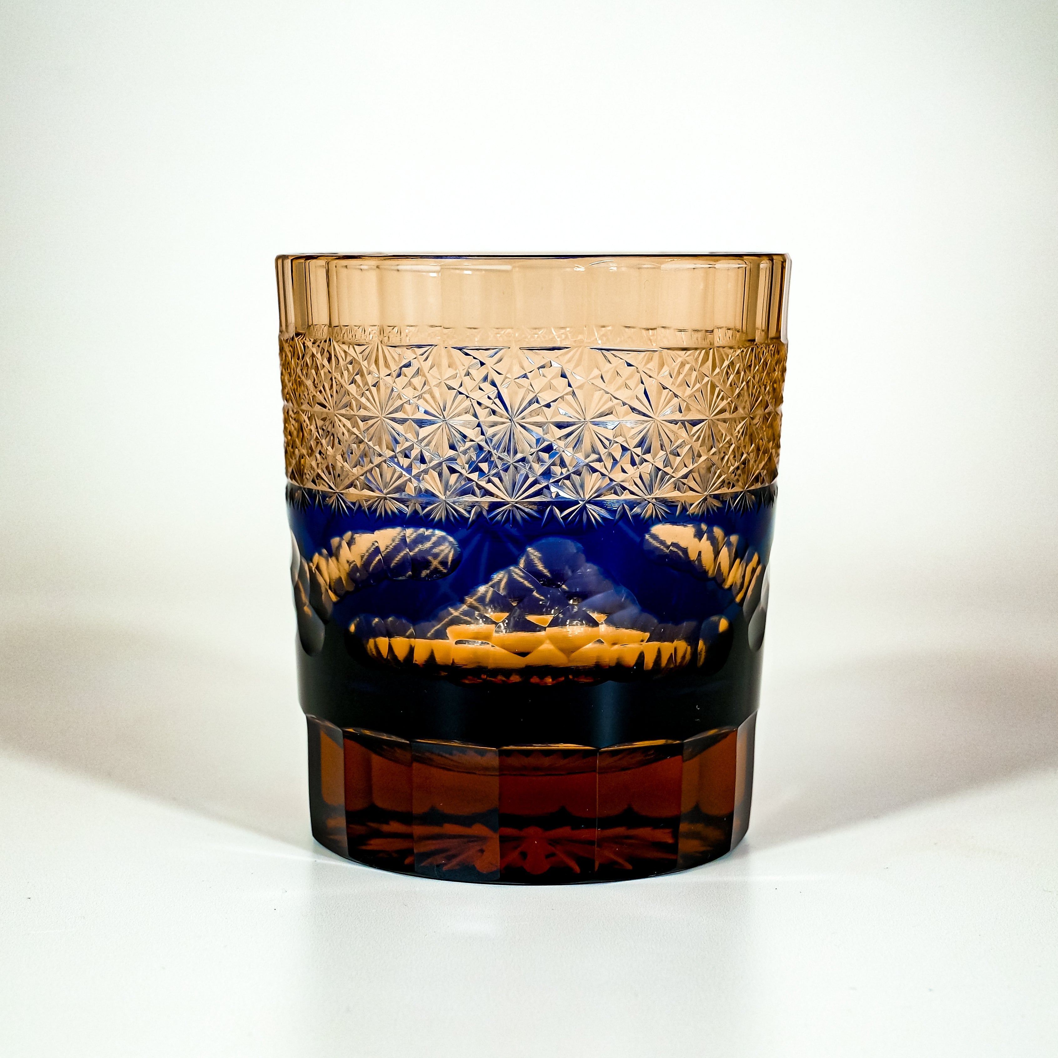 KIRIKO “Mt. Fuji & Kiku-Tsunagi” Crystal Tumbler  – Blue & Amber
