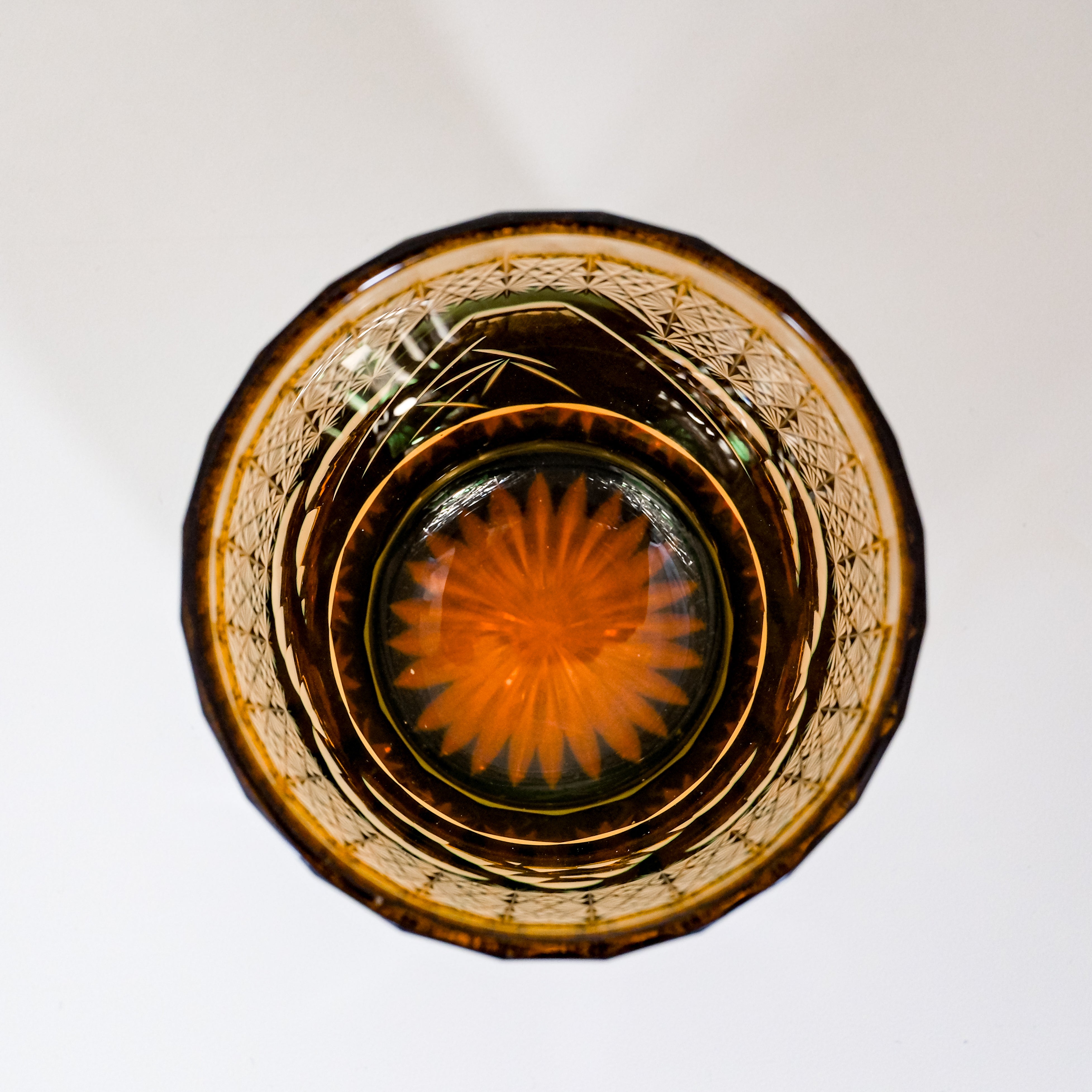 KIRIKO “Mt. Fuji & Kiku-Tsunagi” Crystal Tumbler – Green & Amber