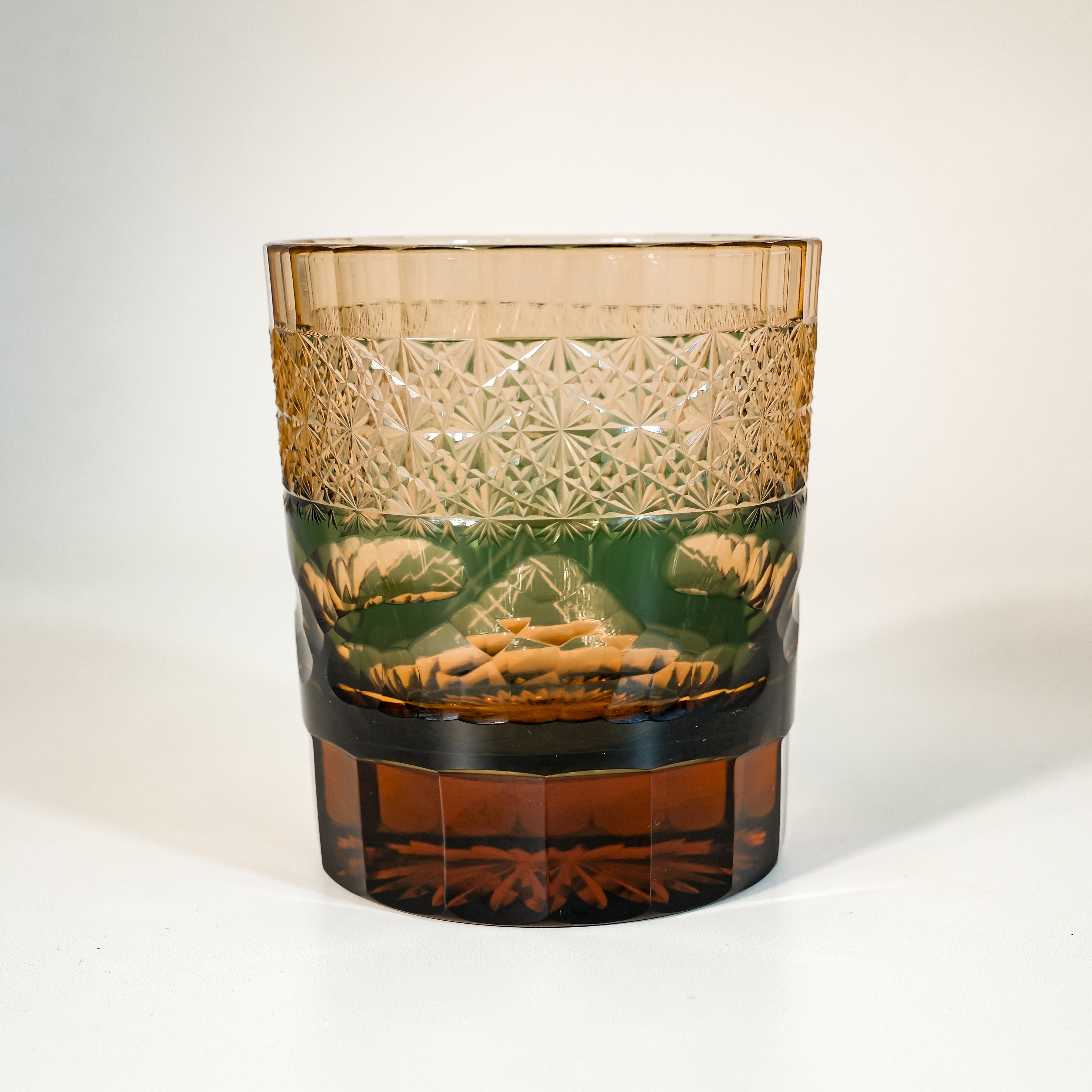 KIRIKO “Mt. Fuji & Kiku-Tsunagi” Crystal Tumbler – Green & Amber