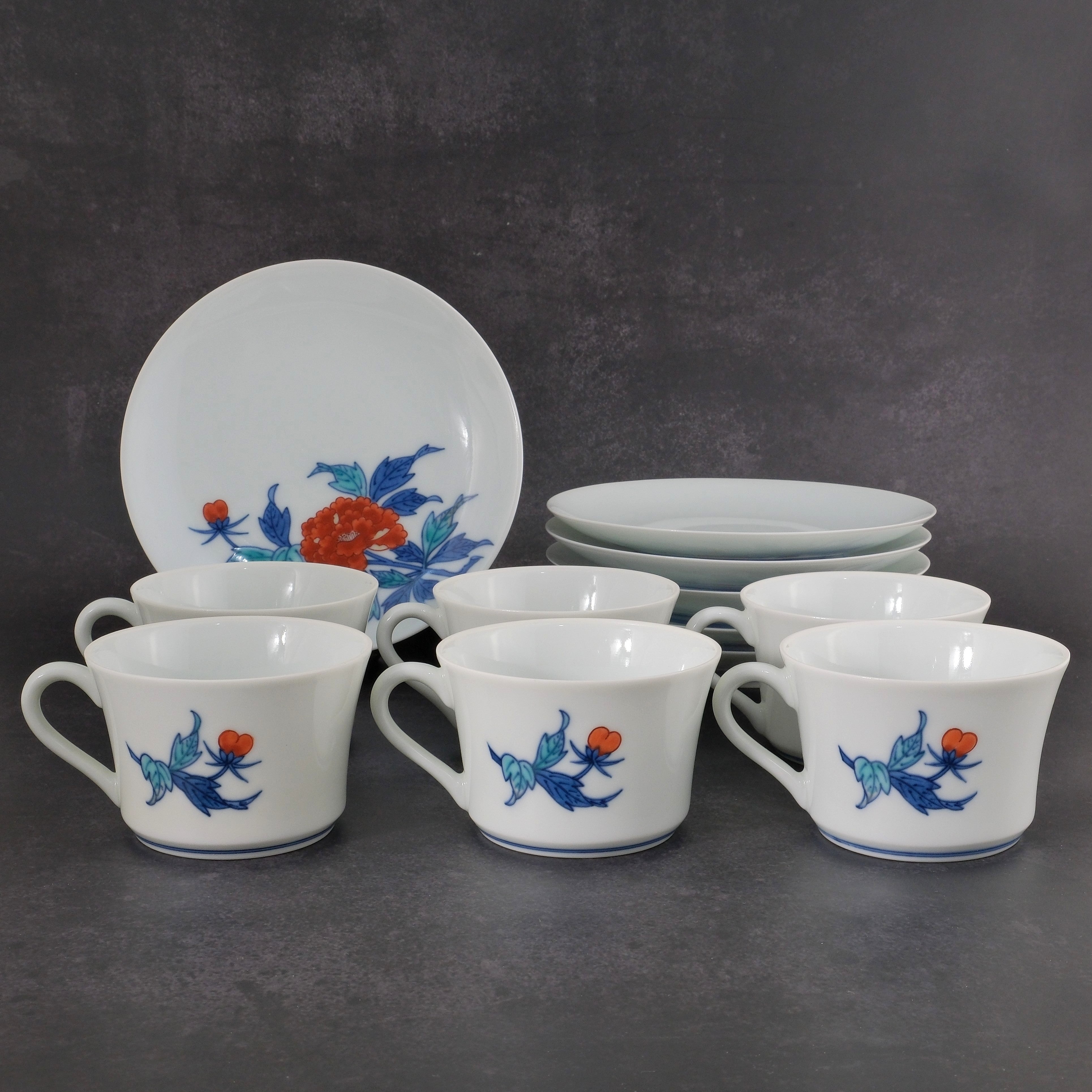 Botan（Peony） Teacup & Saucer Set Nabeshima Porcelain by the 13th Imaizumi Imaemon (1926-2001)
